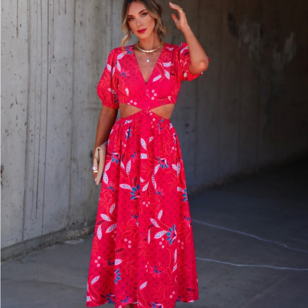 Vici Raquela Printed Cutout Midi dress